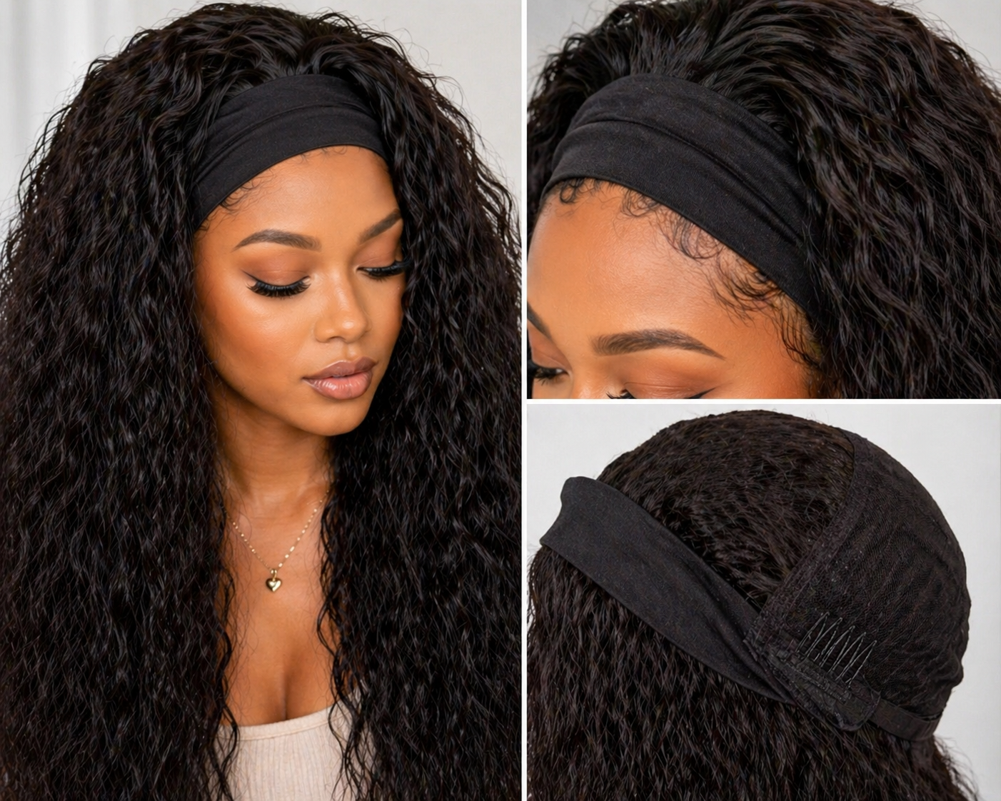 Dark brown headband human hair