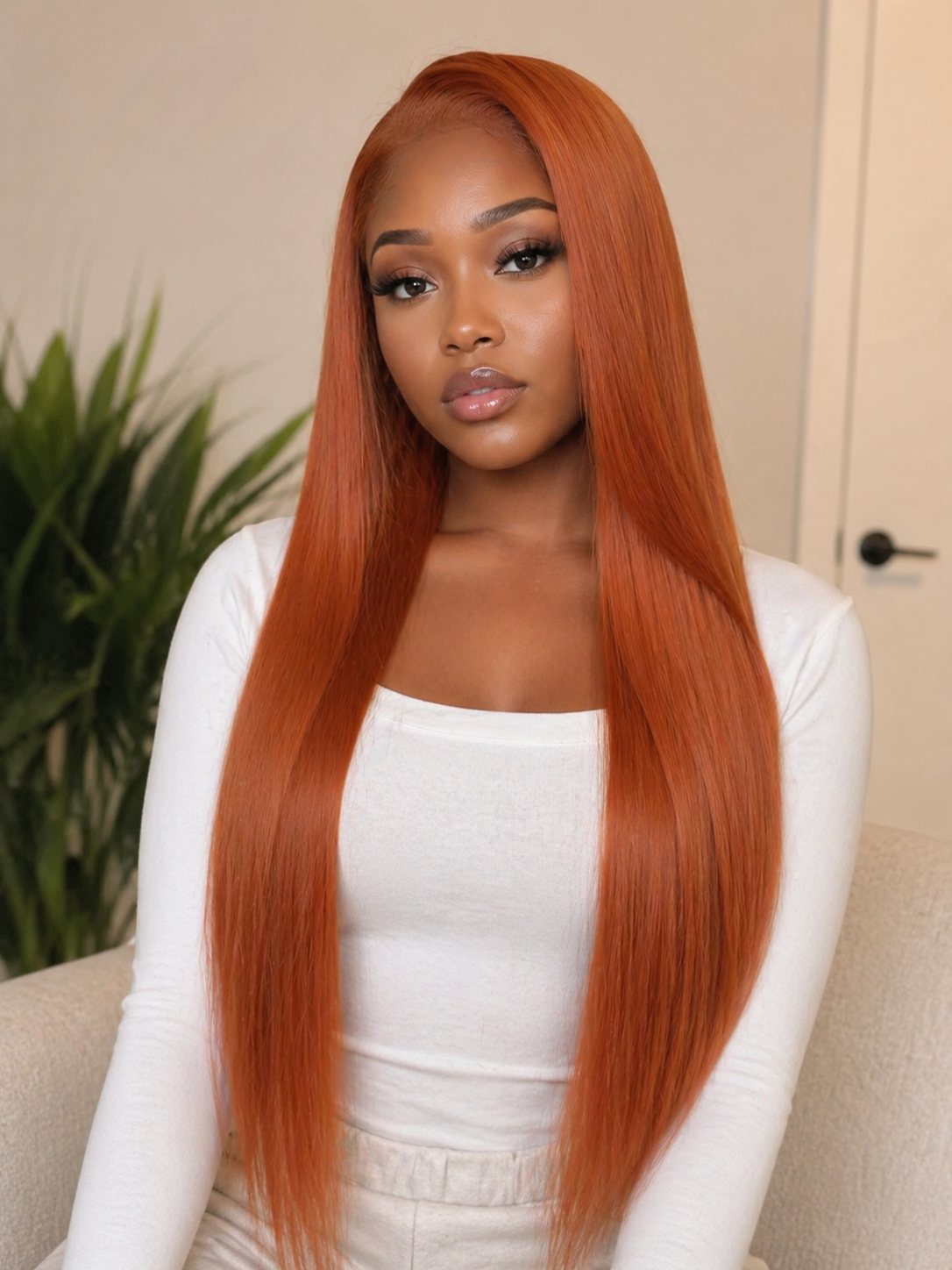 Dark Orange Long Lace Front Wig
