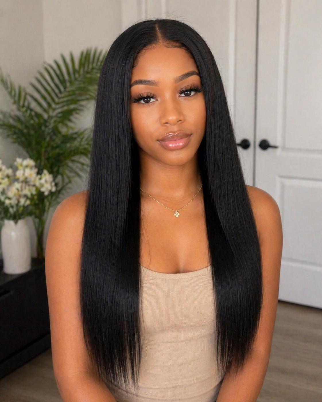 Elegant Black Straight Lace Front Wig (human blend)