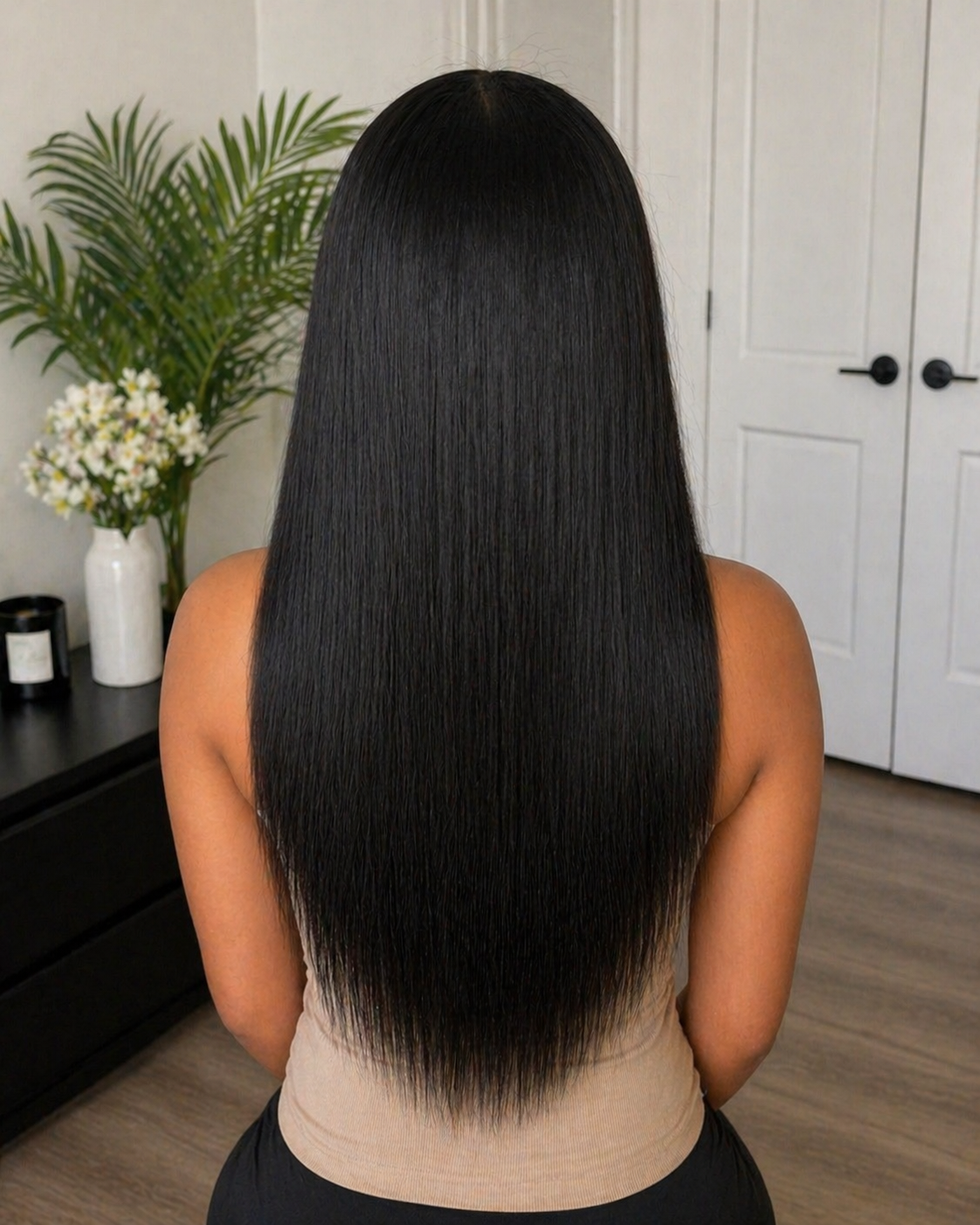 Elegant Black Straight Lace Front Wig (human blend)